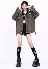 Grunge Oversize-Jeansjacke mit Knopfleiste