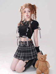 Grunge Coquette Crop Top mit Schnürung