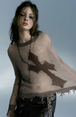Grunge Distressed Kreuz Pullover