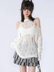 Feinstrickpullover mit Grunge-Distressed-Ausschnitt