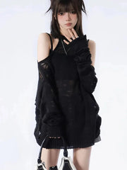 Feinstrickpullover mit Grunge-Distressed-Ausschnitt