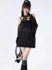 Feinstrickpullover mit Grunge-Distressed-Ausschnitt