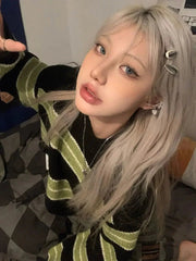 Grunge Grün Gestreifter Kurzpullover