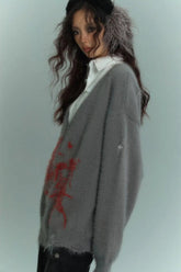 Cárdigan esponjoso con lazo y bufanda grunge