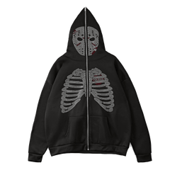 Sudadera con capucha de esqueleto con diamantes de imitación Y2K
