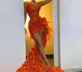 Orange Illusion Irregular Jewel Neck Prom Dress