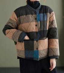 Cotton Linen Plaid Quilted Lightweight Jacket