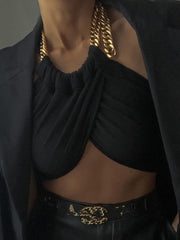 Neckholder-Crop-Top mit Ketten-Wickeldesign