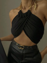 Neckholder-Crop-Top mit Ketten-Wickeldesign