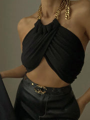 Neckholder-Crop-Top mit Ketten-Wickeldesign