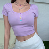 Heart Button Ribbed Tee