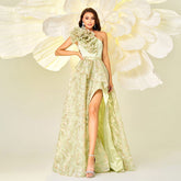 High End Sleeveless Elegant One Shoulder Diagonal Collar Cocktail Split Evening Dress Bridesmaid Dress Large Swing