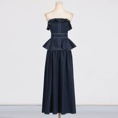 High Grade Denim Ruffled Design Elegant Big Hem Tube Top