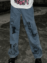Graffiti-print boyfriend jeans