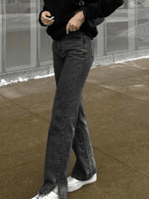Faded slit boyfriend jeans
