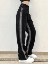 Faded black striped boyfriend jeans