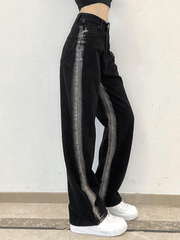 Faded black striped boyfriend jeans