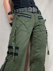Cargo jeans with zipper and metallic decoration