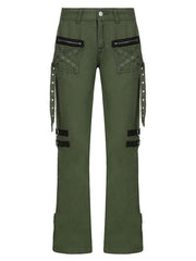 Cargo jeans with zipper and metallic decoration