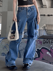 Vintage Washed Pocket Baggy Cargo Jeans