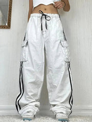 White Side Stripe Baggy Cargo Jeans