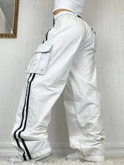 White Side Stripe Baggy Cargo Jeans