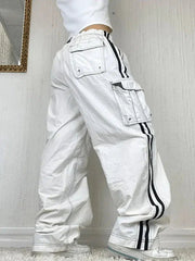 White Side Stripe Baggy Cargo Jeans