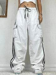 White Side Stripe Baggy Cargo Jeans