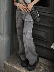 Vaqueros cargo boyfriend con estampado de estrellas vintage