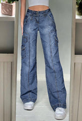 Faded cargo jeans with pocket