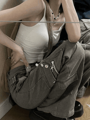 Vaqueros cargo rectos verdes lavados vintage