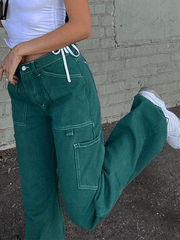 High waisted cargo jeans with patch pocket