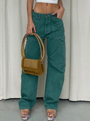 High waisted cargo jeans with patch pocket