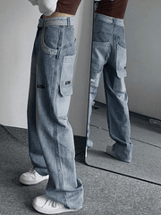 Patchwork Light Wash Vintage Cargo Jeans