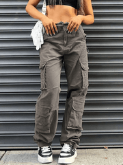 Multi-pocket vintage baggy cargo jeans