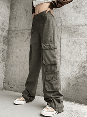 Vintage Button-Down Straight Leg Cargo Jeans