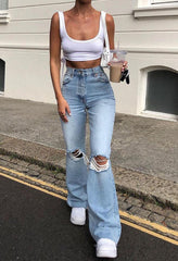 Distressed high-rise ripped jeans