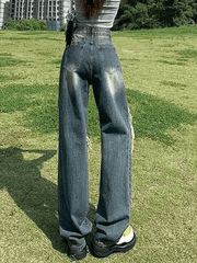 Faded straight jeans with ripped knees