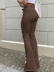 Distressed stretch flared jeans