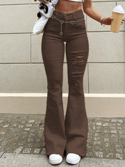 Distressed stretch flared jeans