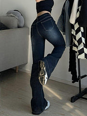 Faded low-rise flared jeans