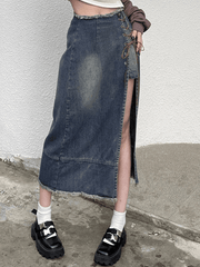 Falda vaquera rota con abertura delantera