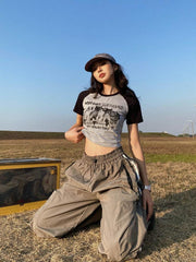 Camiseta corta con estampado de gatito