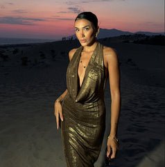 Halter Deep V Neck Sleeveless Fishtail Dress