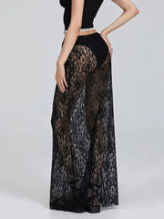 Transparenter Maxirock mit niedriger Taille und Spitze