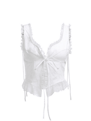 Kurzes Tanktop mit Spitzenbesatz und Rüschen