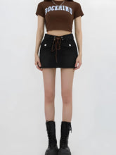 Lace Up Belted Denim Mini Skort