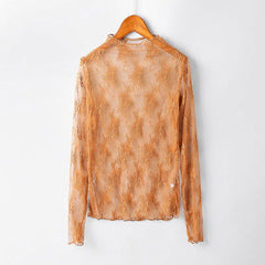 Lace Net Dress Bottoming Shirt Long Sleeve All Match Lace See Through Bottoming Shirt