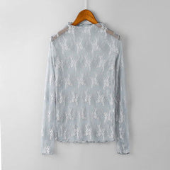 Lace Net Dress Bottoming Shirt Long Sleeve All Match Lace See Through Bottoming Shirt