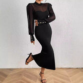 Lace Stitching Small Turtleneck Fishtail Hem Dress